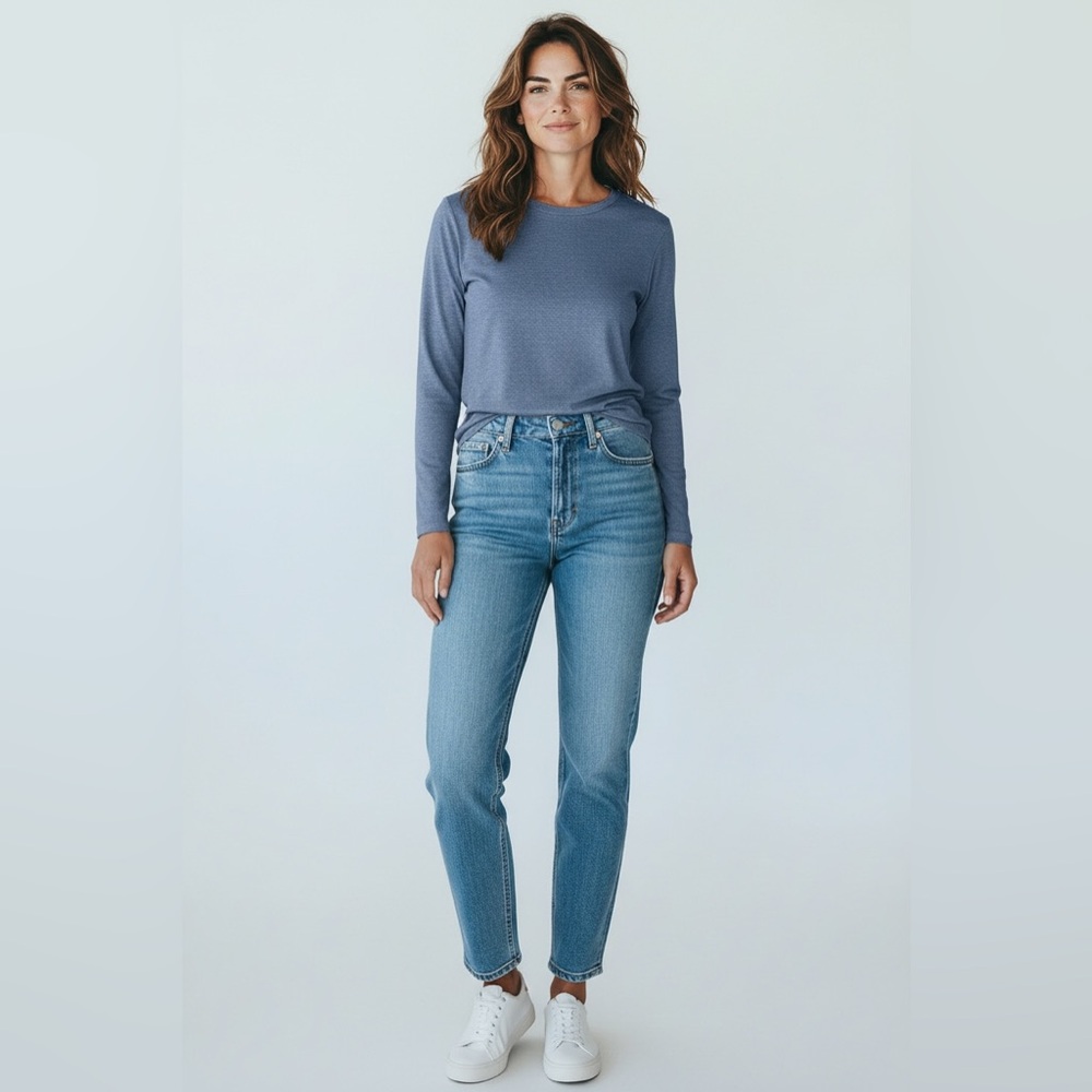 J. Jill Pure Jill Stretch Cotton Crew Neck Long Sleeve Tee Blue Size XL